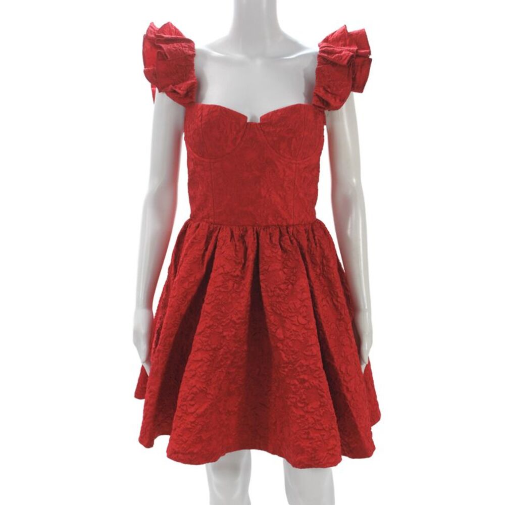 Alice + Olivia Women Fit & Flare Mini Red Square Neck Dress Zip Size S